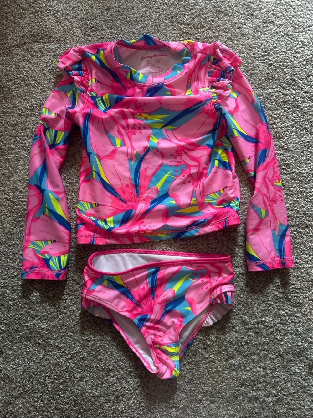 Tommy Bahama Pink Floral Long-Sleeve Kids Rashguard Set 4